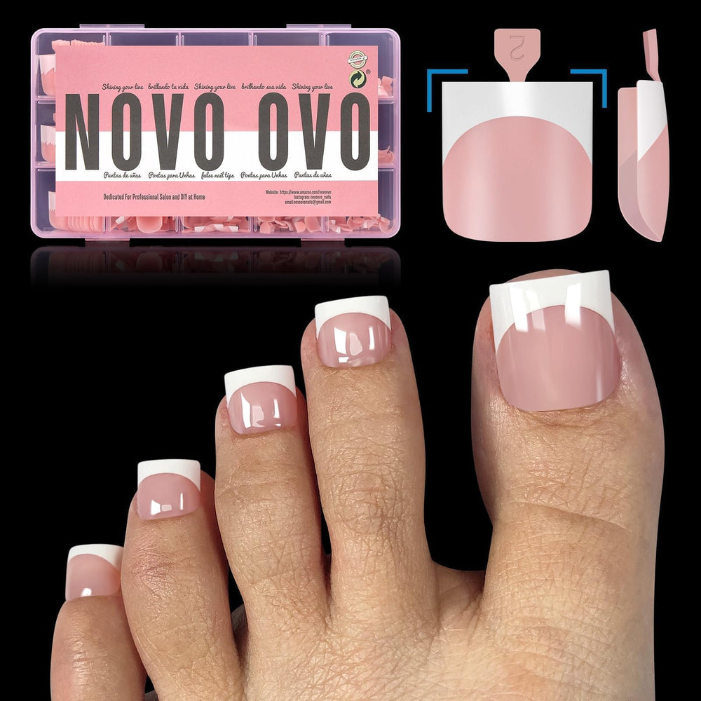 NOVO OVO French Tip Toe Nails with matte surface enable easy nail art.