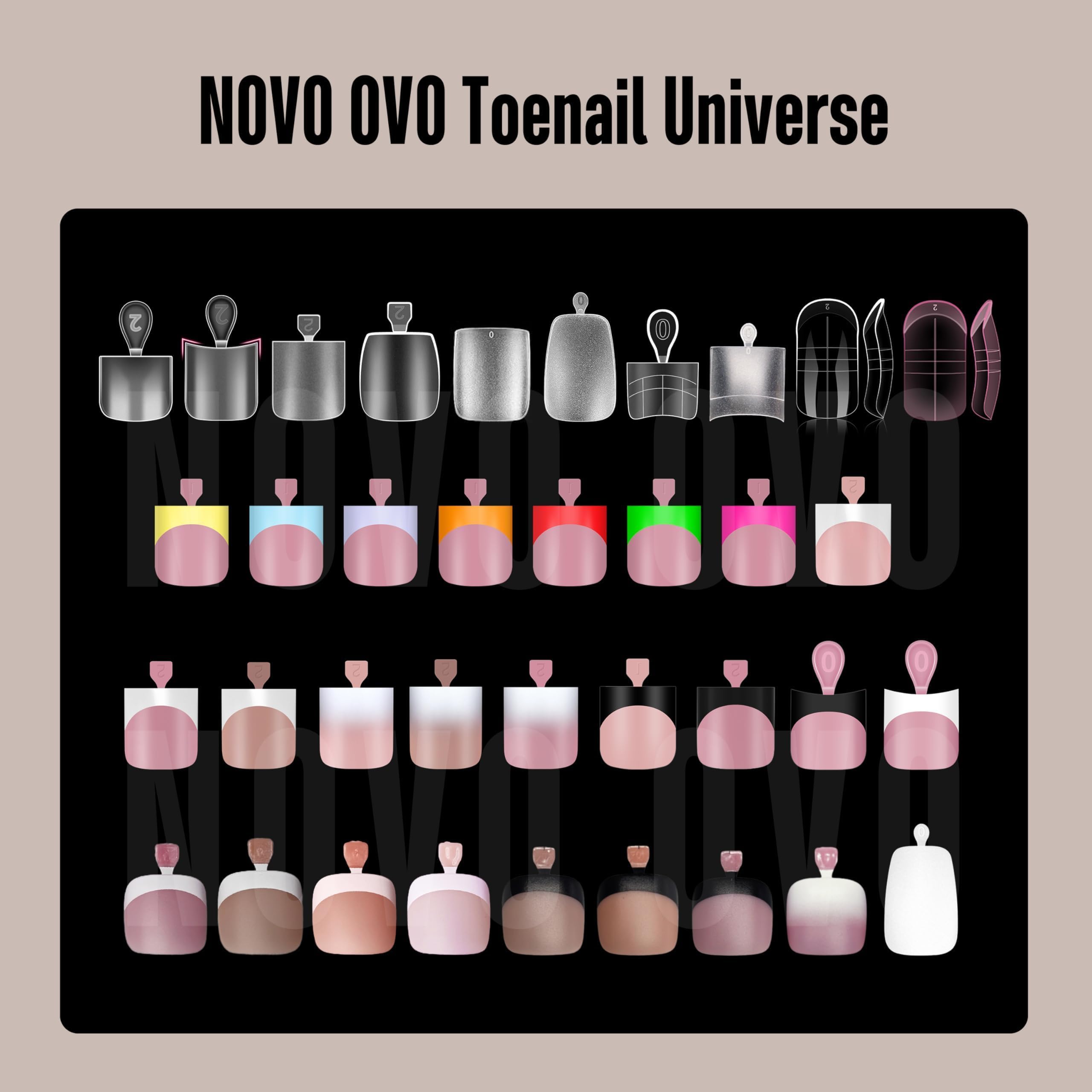 NOVO OVO toe nail tips in use: press, trim, and paint for salon-quality results.