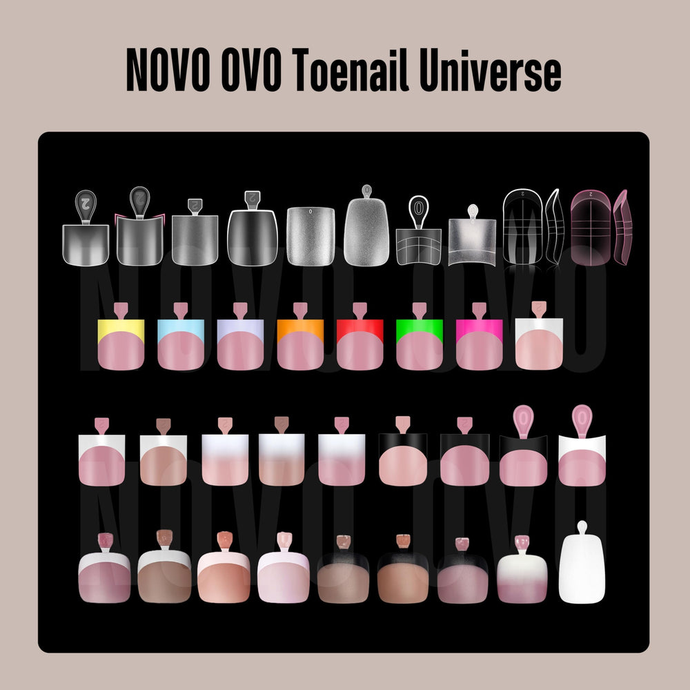 NOVO OVO toe nail tips in use: press, trim, and paint for salon-quality results.