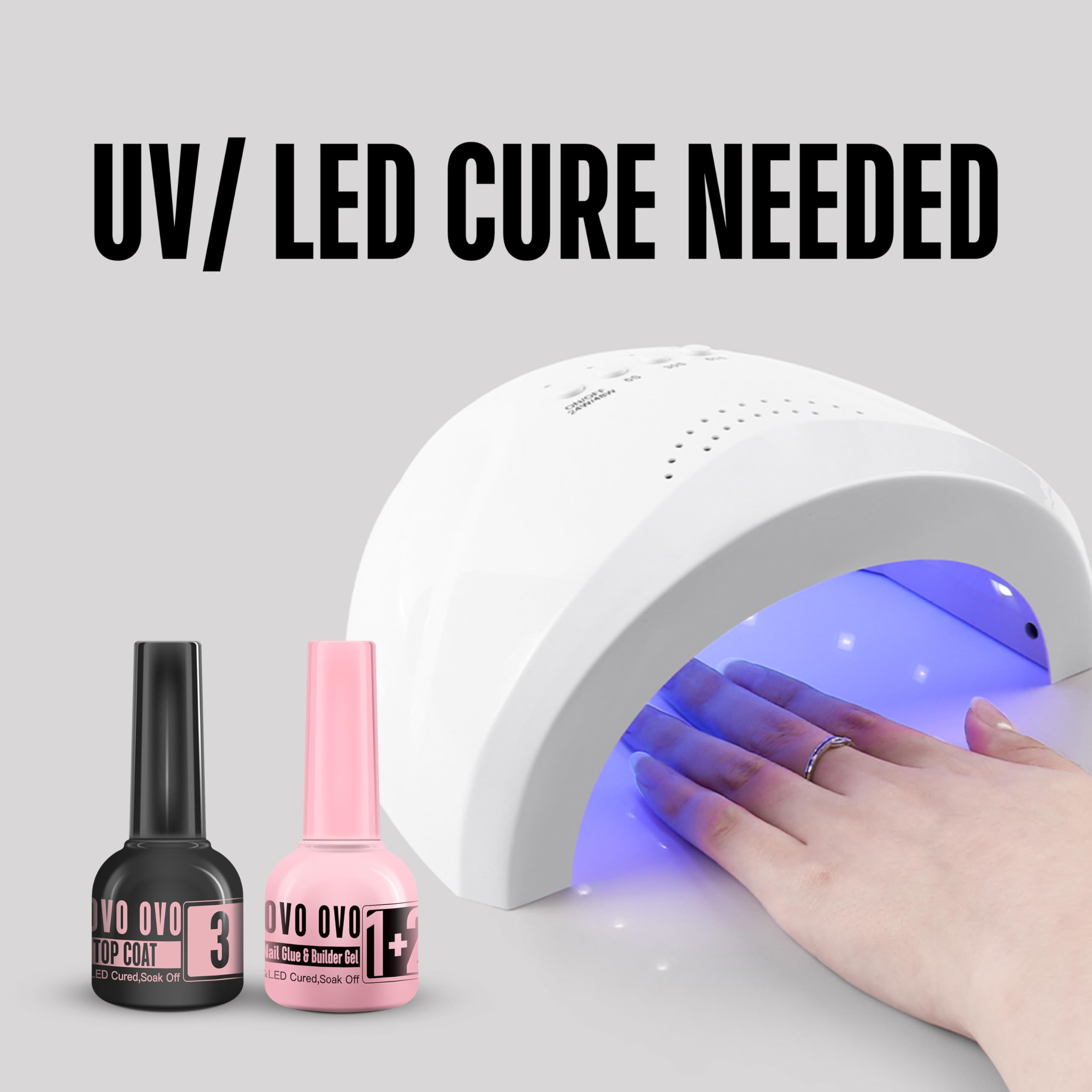 NOVO OVO pink bottle gel on nails during design session with smooth transfer