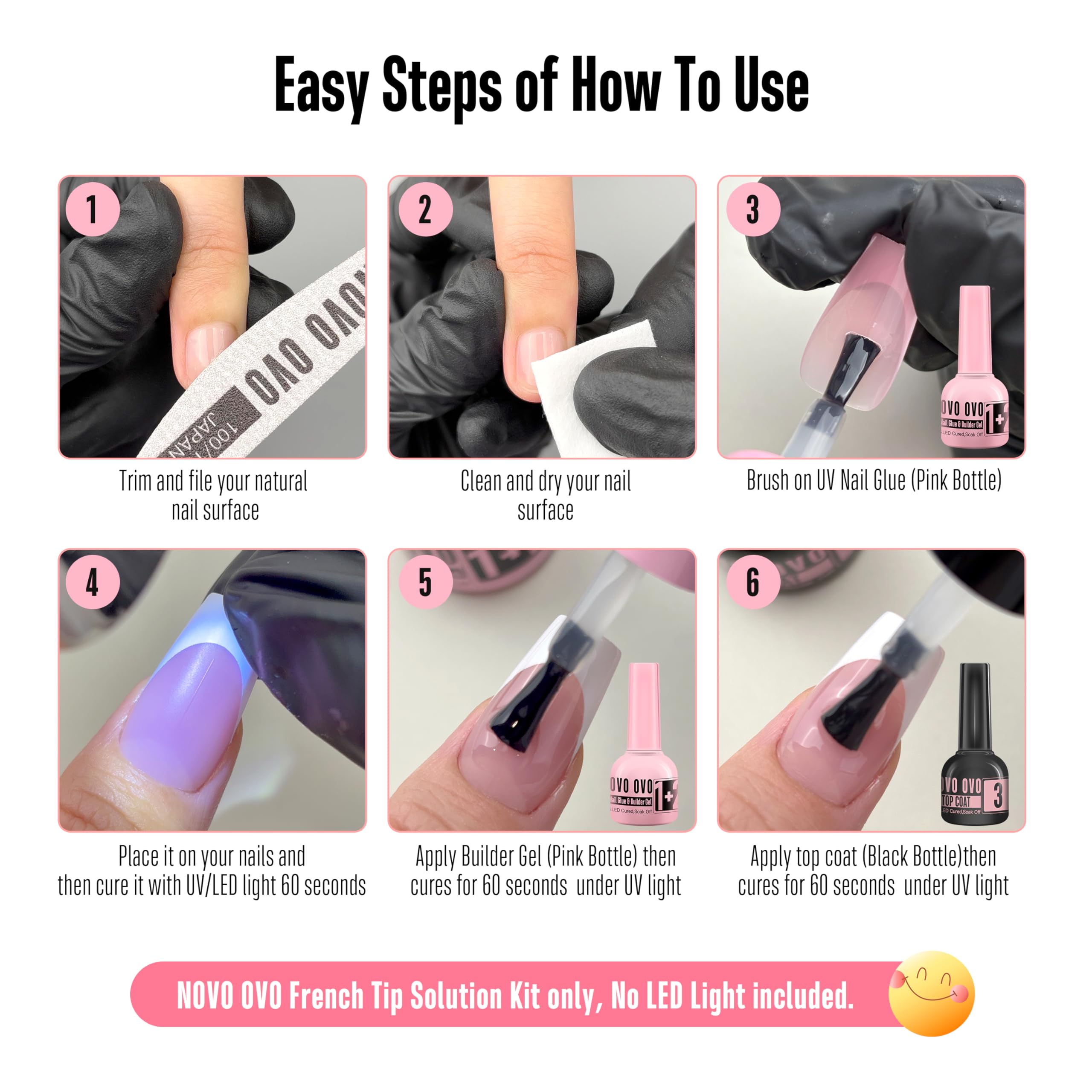 NOVO OVO pre-designed nail tips image showcasing easy application and lasting look