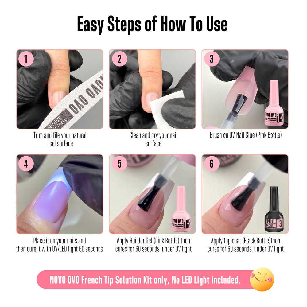 NOVO OVO pre-designed nail tips image showcasing easy application and lasting look