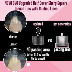 NOVO OVO soft gel toe nail tips 15-size set shown for best fit on varied nails.