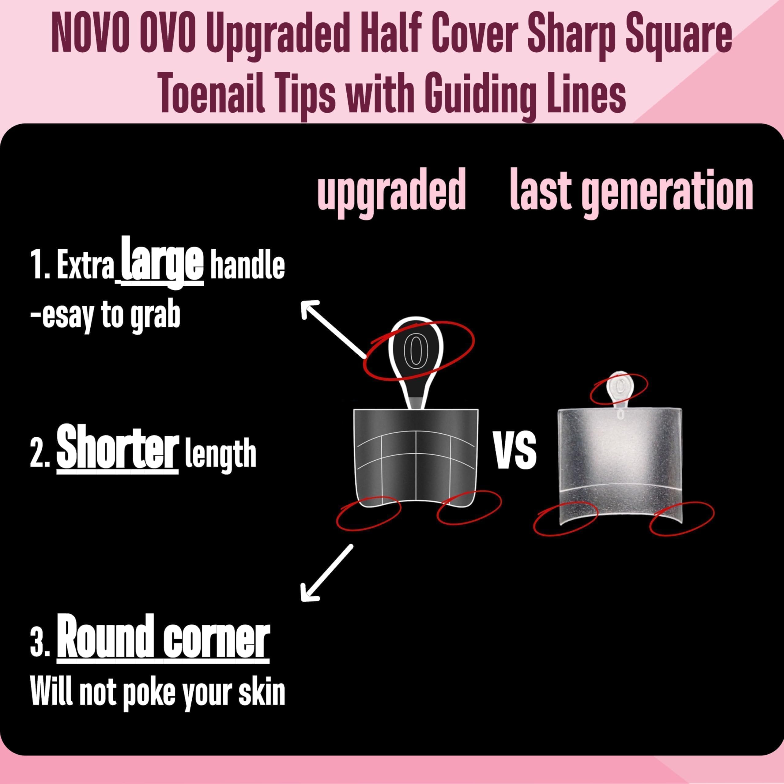 NOVO OVO soft gel toe tips with thin cuticle edge for seamless wear on flat and curved nails.