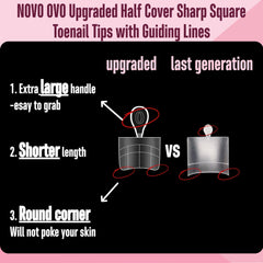 NOVO OVO soft gel toe tips with thin cuticle edge for seamless wear on flat and curved nails.