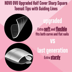 NOVO OVO toe nail tips guiding lines display aiding easy length customization.