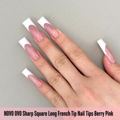 NOVO OVO top coat and glue included for a glossy berry pink nail set