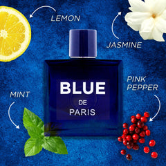 NovoGlow Blue De Paris bottle-spray demonstrates easy generous application for daytime wear.