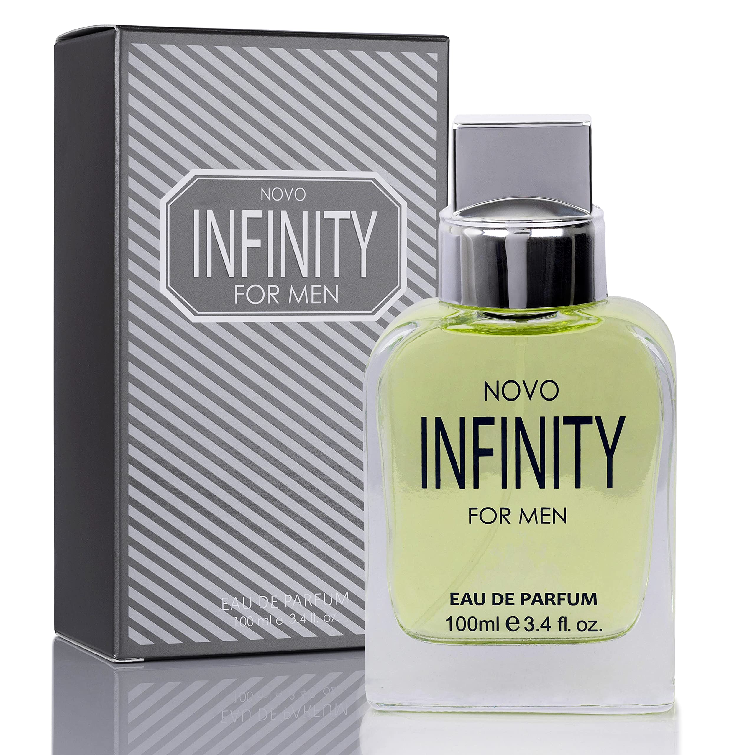 NovoGlow Novo Infinity for Men bottle front view, long-lasting freshness