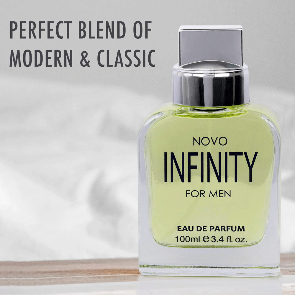  NovoGlow Novo Infinity bottle side view, premium masculine design