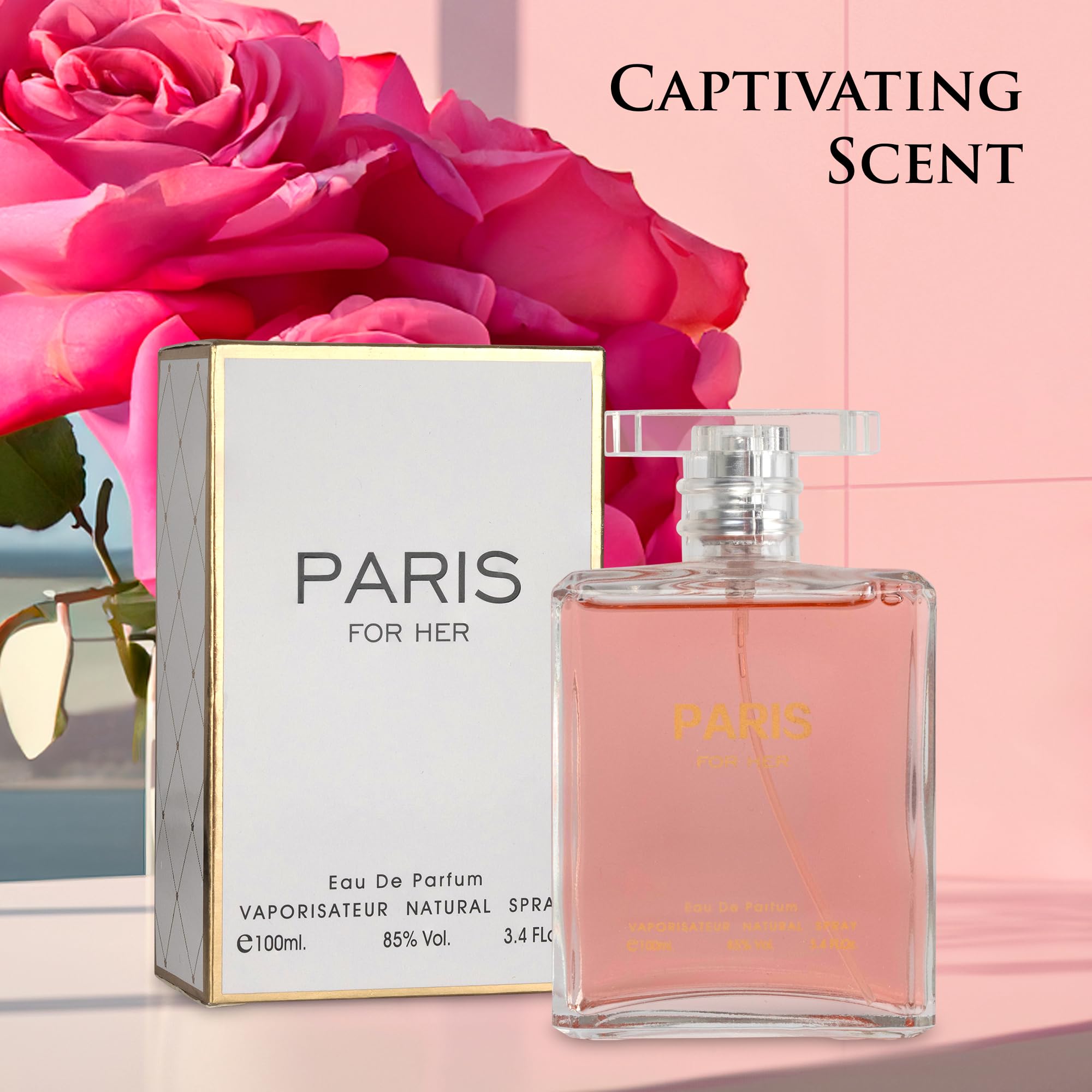 NovoGlow deluxe suede pouch accompanies Paris For Her EDP for stylish safekeeping.