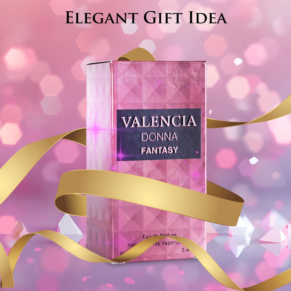 NovoGlow Valencia Donna Fantasy 100ml packaging, showcasing compact, travel-ready size.