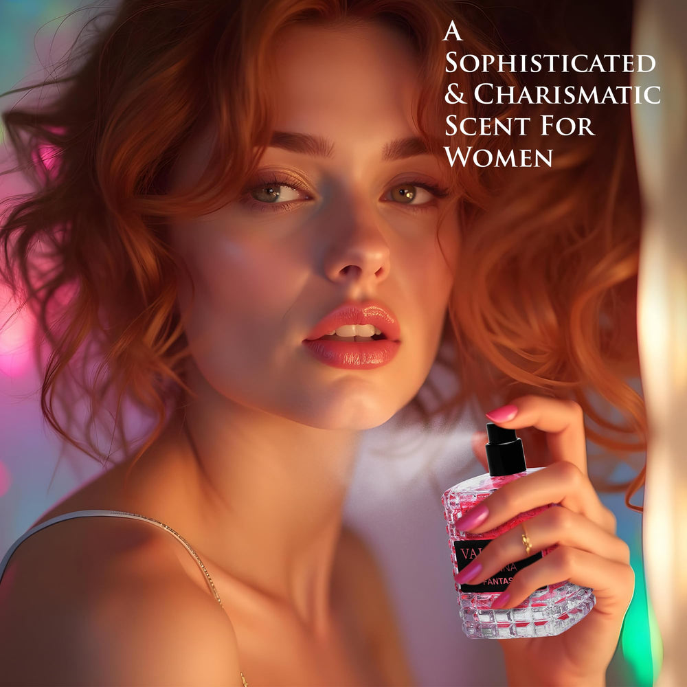 NovoGlow Valencia Donna Fantasy base notes white musk and Texas cedar for a warm finish.
