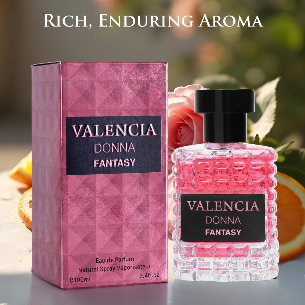 NovoGlow Valencia Donna Fantasy heart notes rose and jasmine for romantic occasions.
