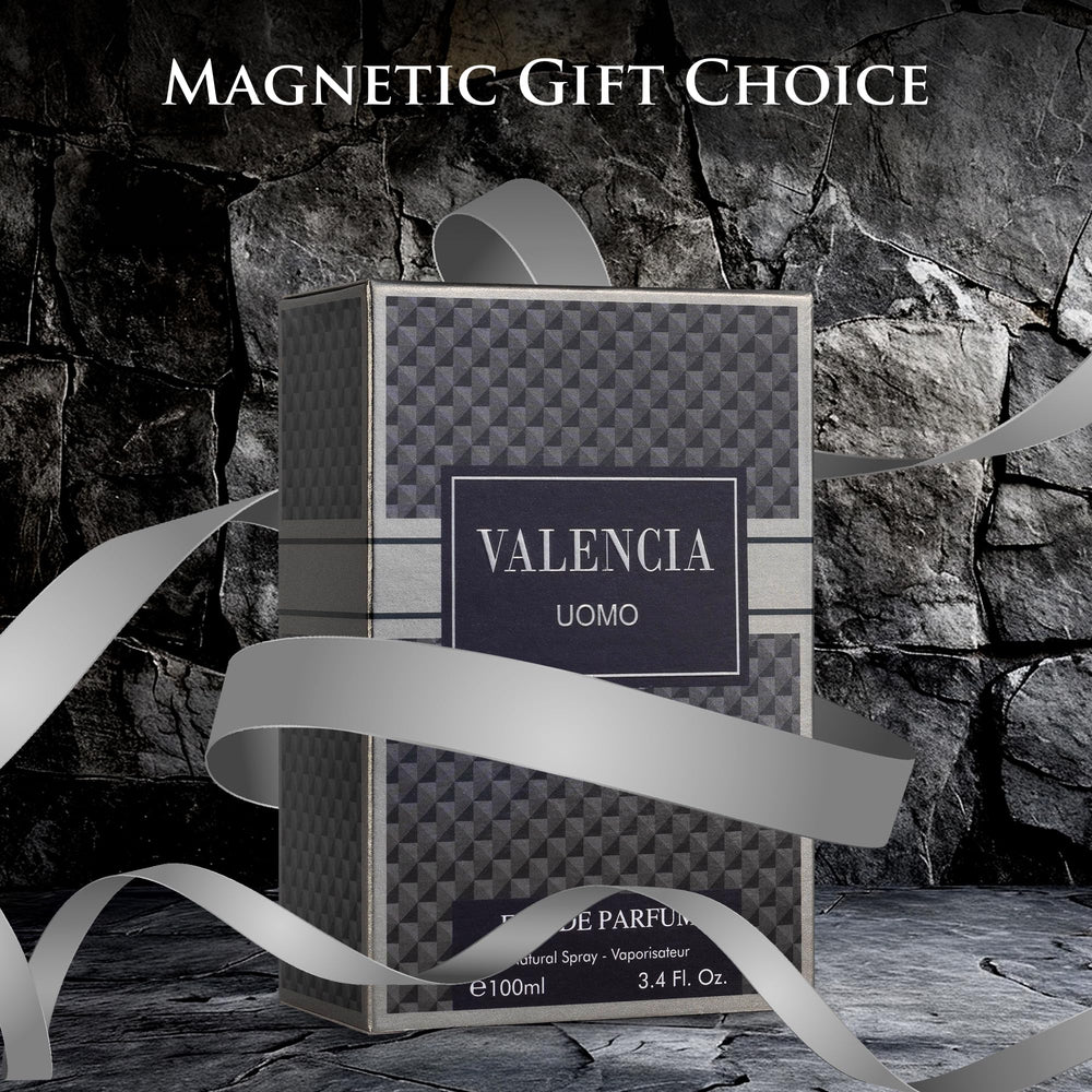 NovoGlow Valencia UOMO packaging highlights gift-ready presentation and premium feel.