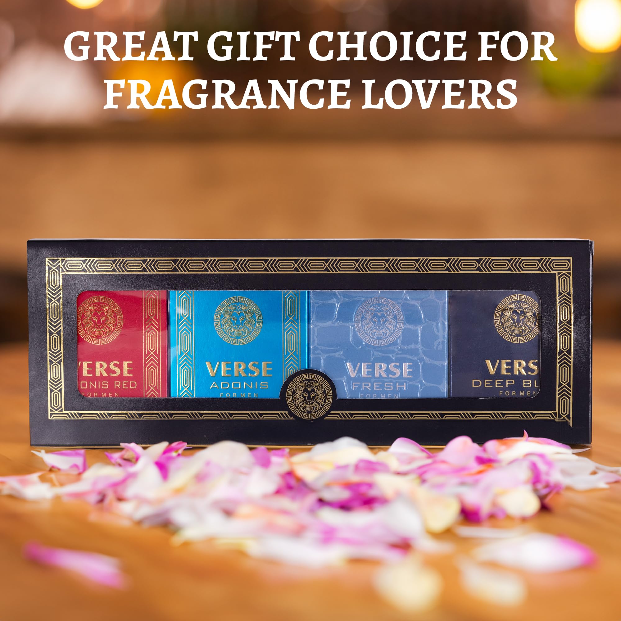 NovoGlow Verse Deep Blue bottle evokes woody-oriental mood for evenings.
