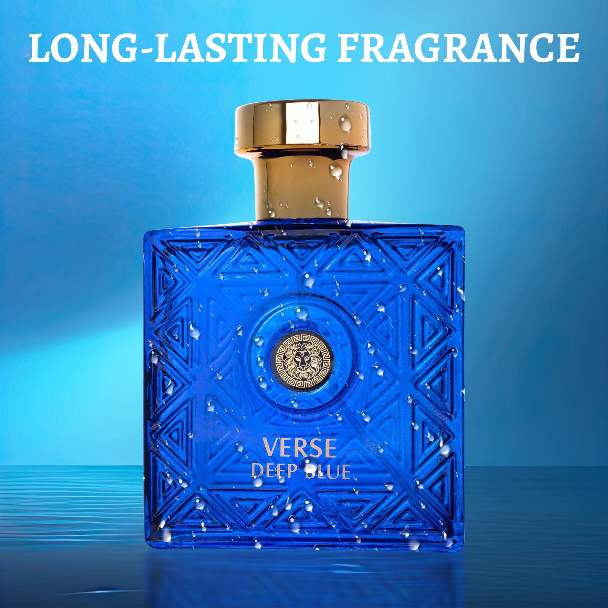 NovoGlow Verse Deep Blue bottle with soft lighting, versatile daily fragrance.