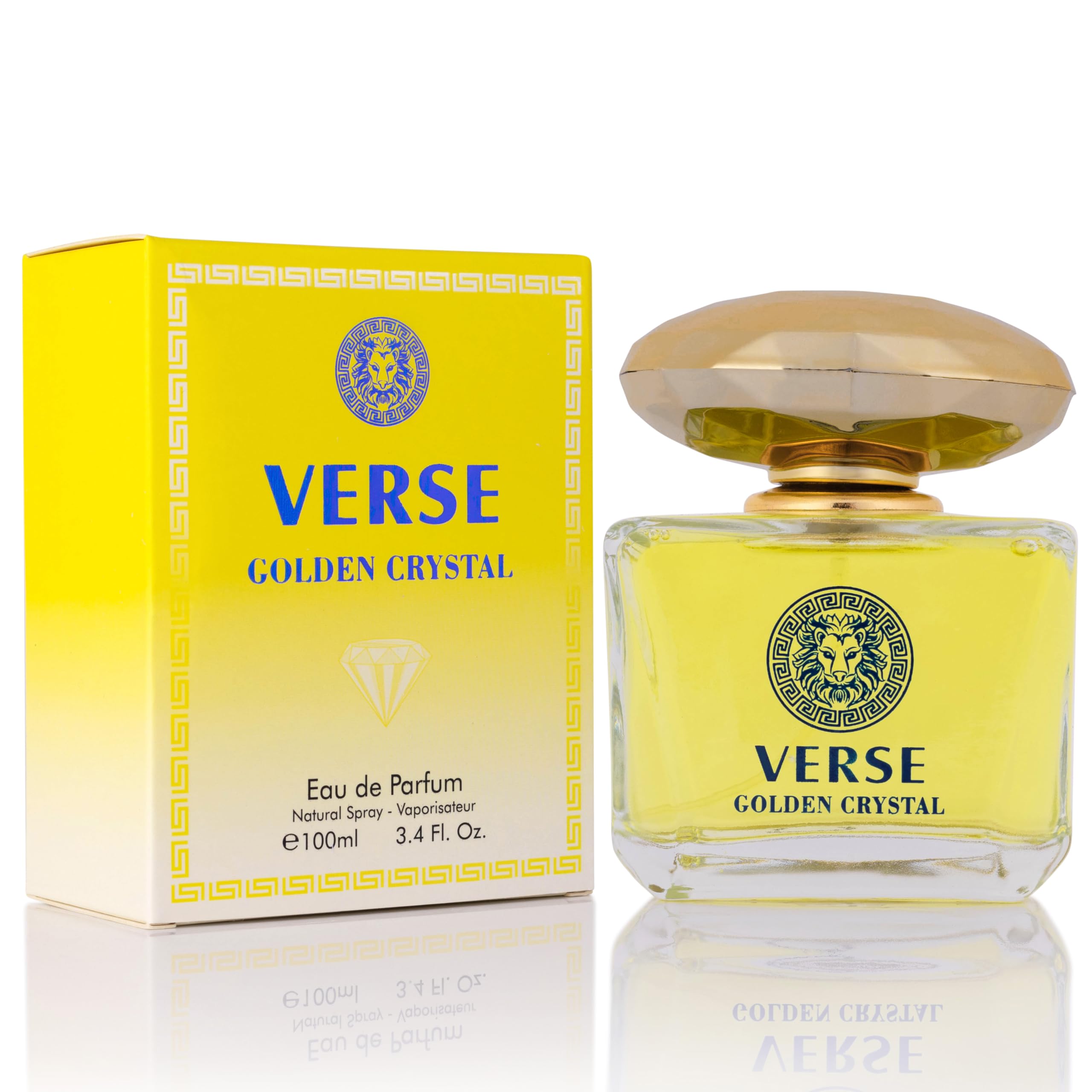 NovoGlow Verse Golden Crystal bottle front displays elegant 100 ml fragrance for daily wear