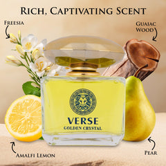 NovoGlow Verse Golden Crystal bottle top highlights sleek cap for effortless, luxe presentation