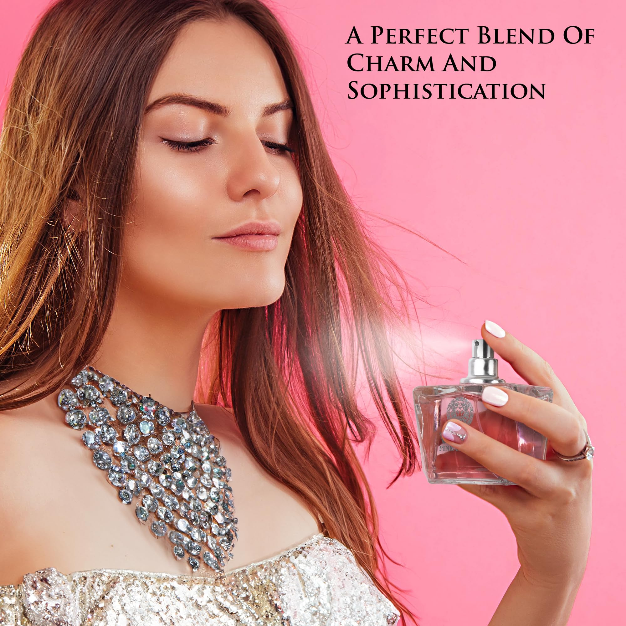 NovoGlow Verse Pink Crystal spray captures a delicate mist for lasting aroma.