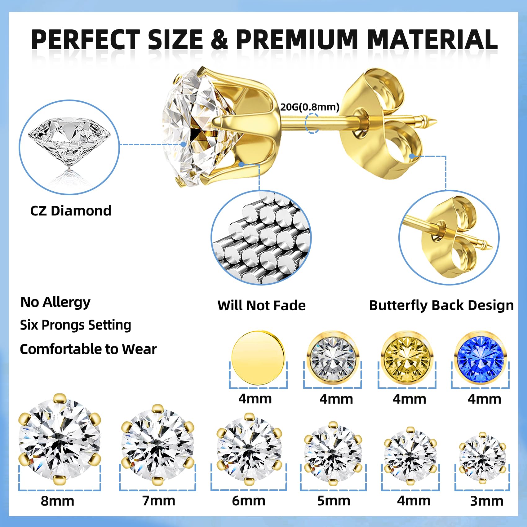 Novopiercing 316L stainless steel ear studs ready for piercing