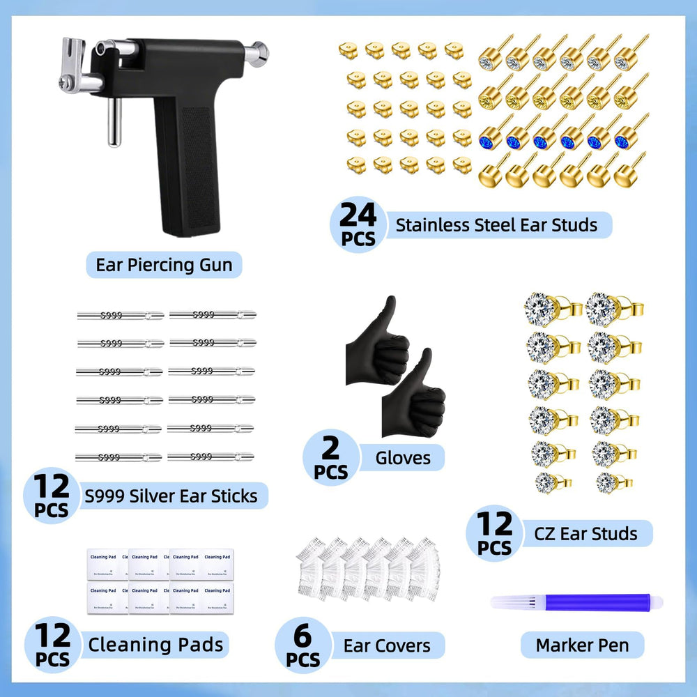Novopiercing CZ ear studs 18-pairs array for versatile styling