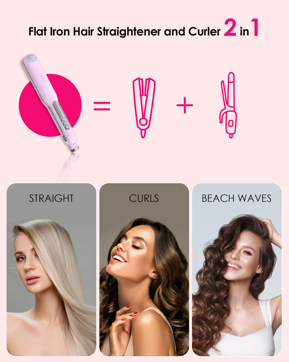 NOVUS Flat Iron demonstrates straight and curl capabilities for multiple looks