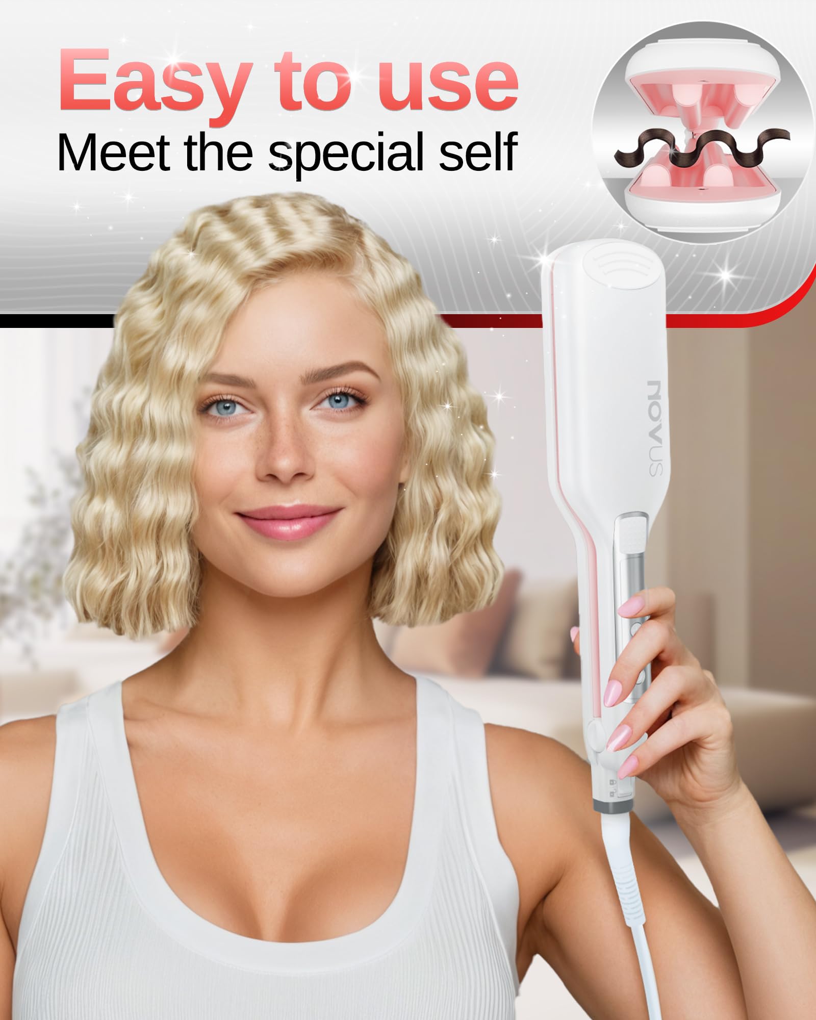 NOVUS crimper waves 0.6in barrel close-up for defined shallow curls