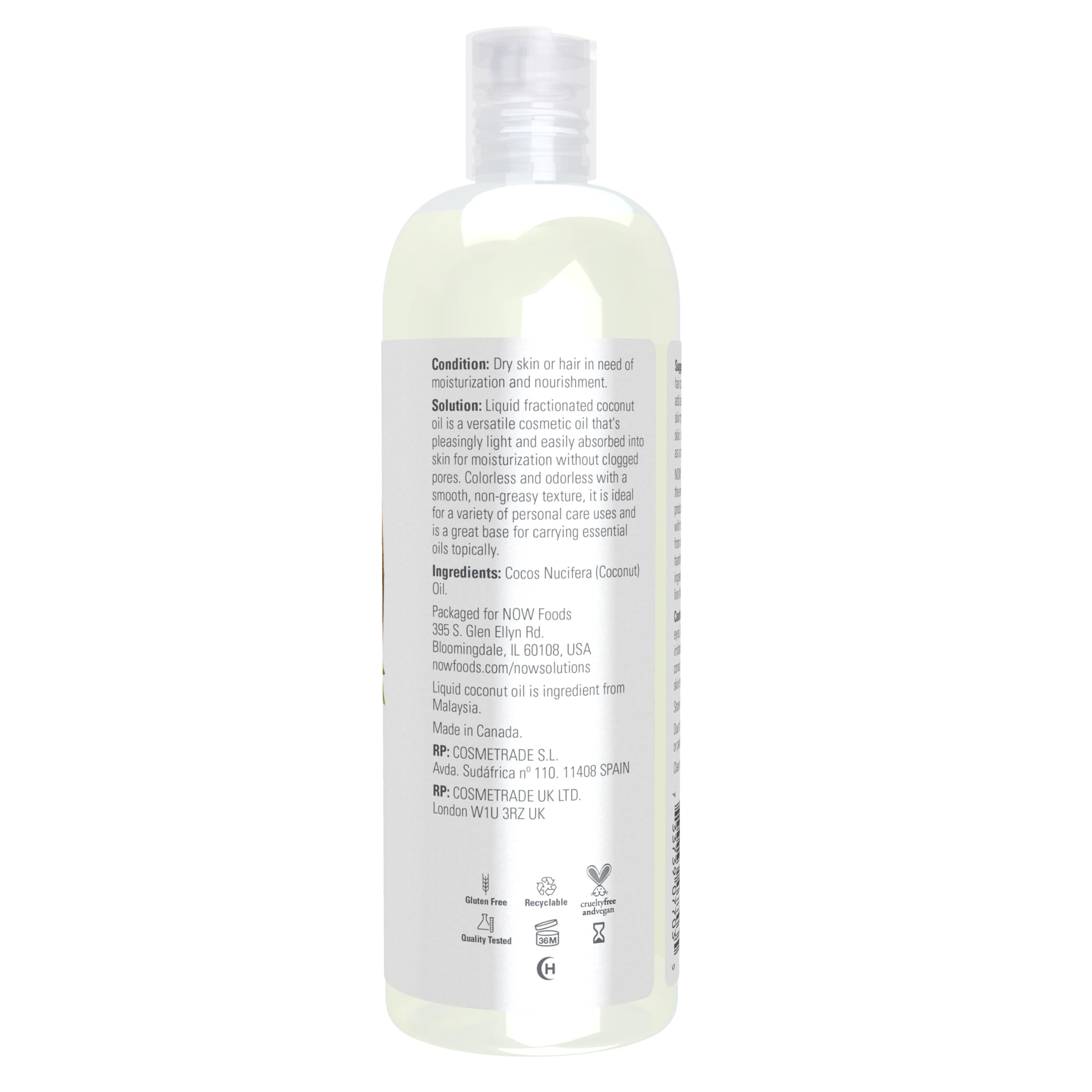 NOW Foods Liquid Coconut Oil supports massage therapy with a smooth, non-greasy feel.