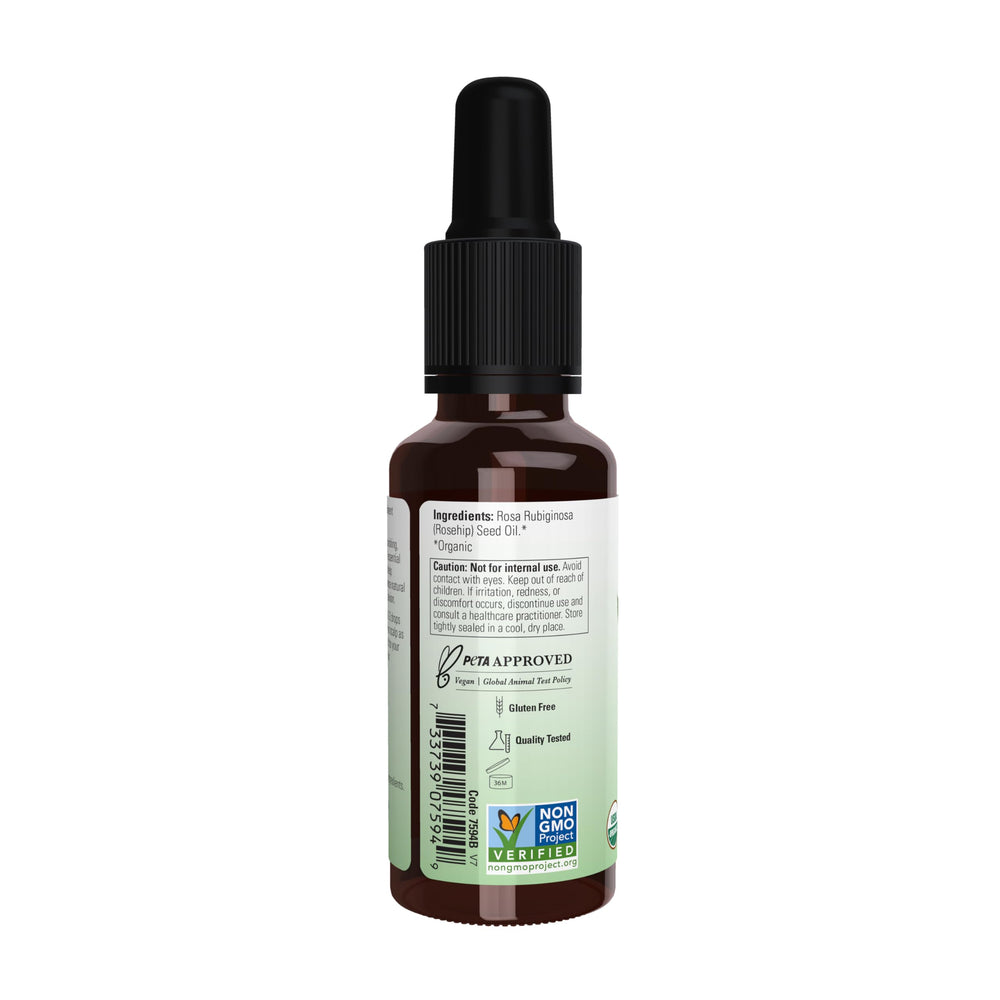NOW Foods Rose Hip Seed Oil bottle on vanity during morning skincare routine