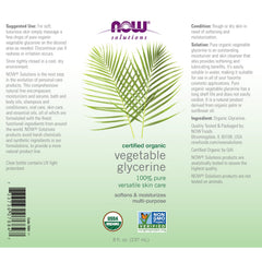 NOW Foods Glicerina Vegetal Orgánica, aplicación diaria que suaviza la piel.
