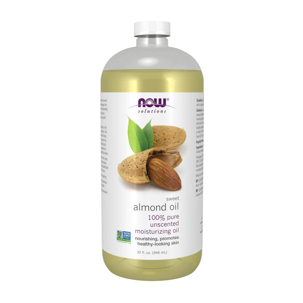 NOW Foods Sweet Almond Oil bottle 32oz for versatile skin nourishment