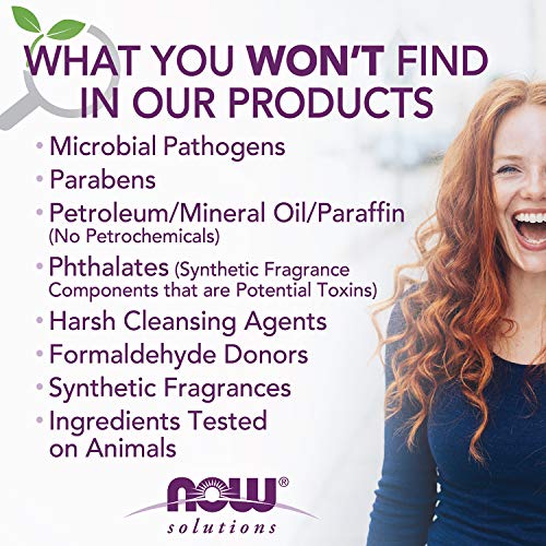 NOW Solutions Organic Jojoba Oil ingredients; expeller-pressed, hexane-free, vegan, paraben-free.