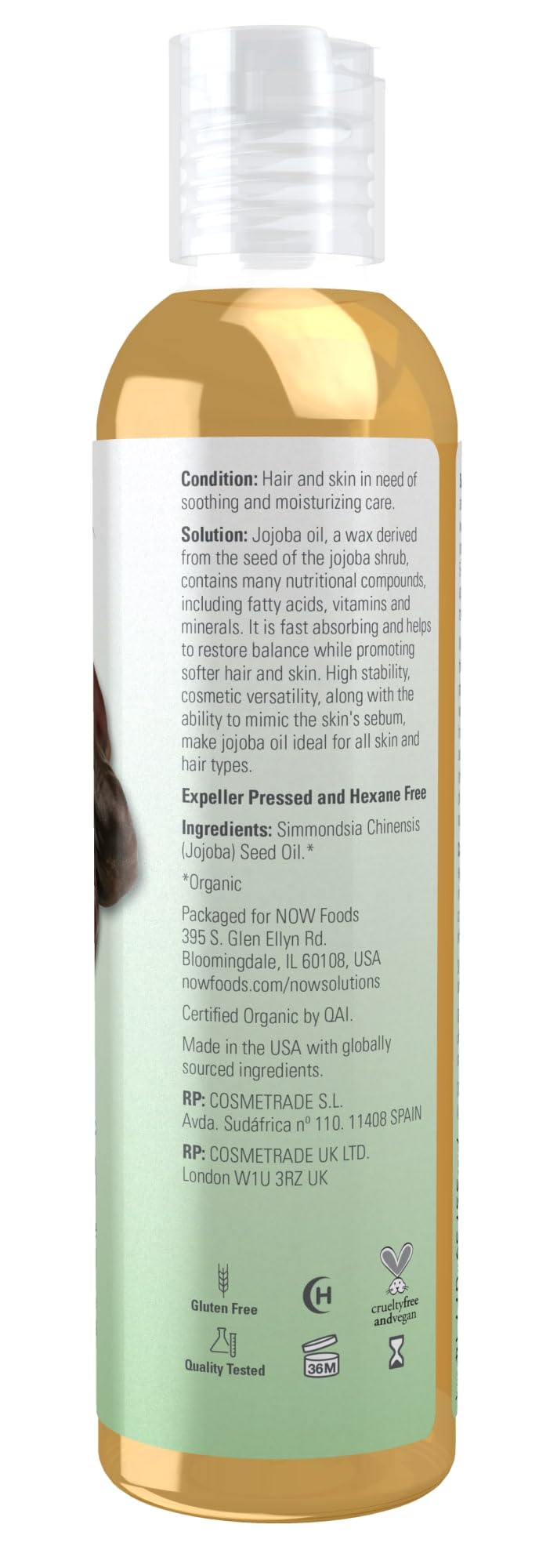 NOW Solutions Organic Jojoba Oil on skin; delivers hydration after shower.
