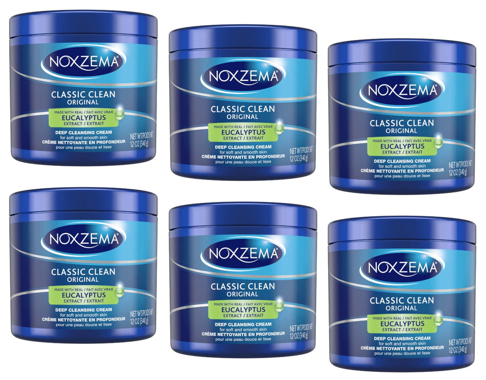 Noxzema Classic Clean Original jar six-pack showing value bundle for daily cleansing.