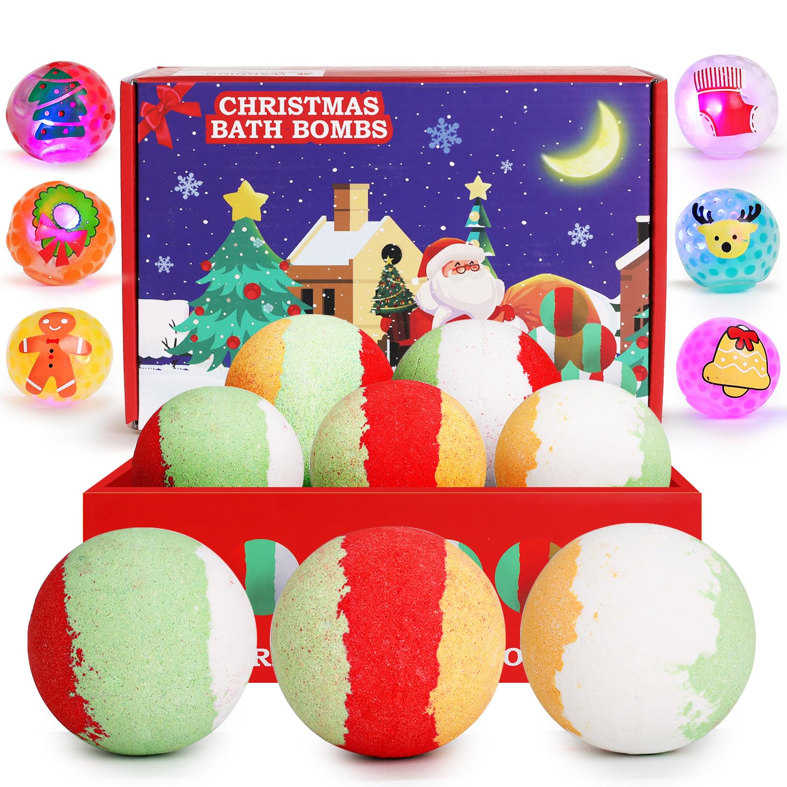 NPET Christmas bath bombs set displays Santa, snowman, and tree designs for festive vibes