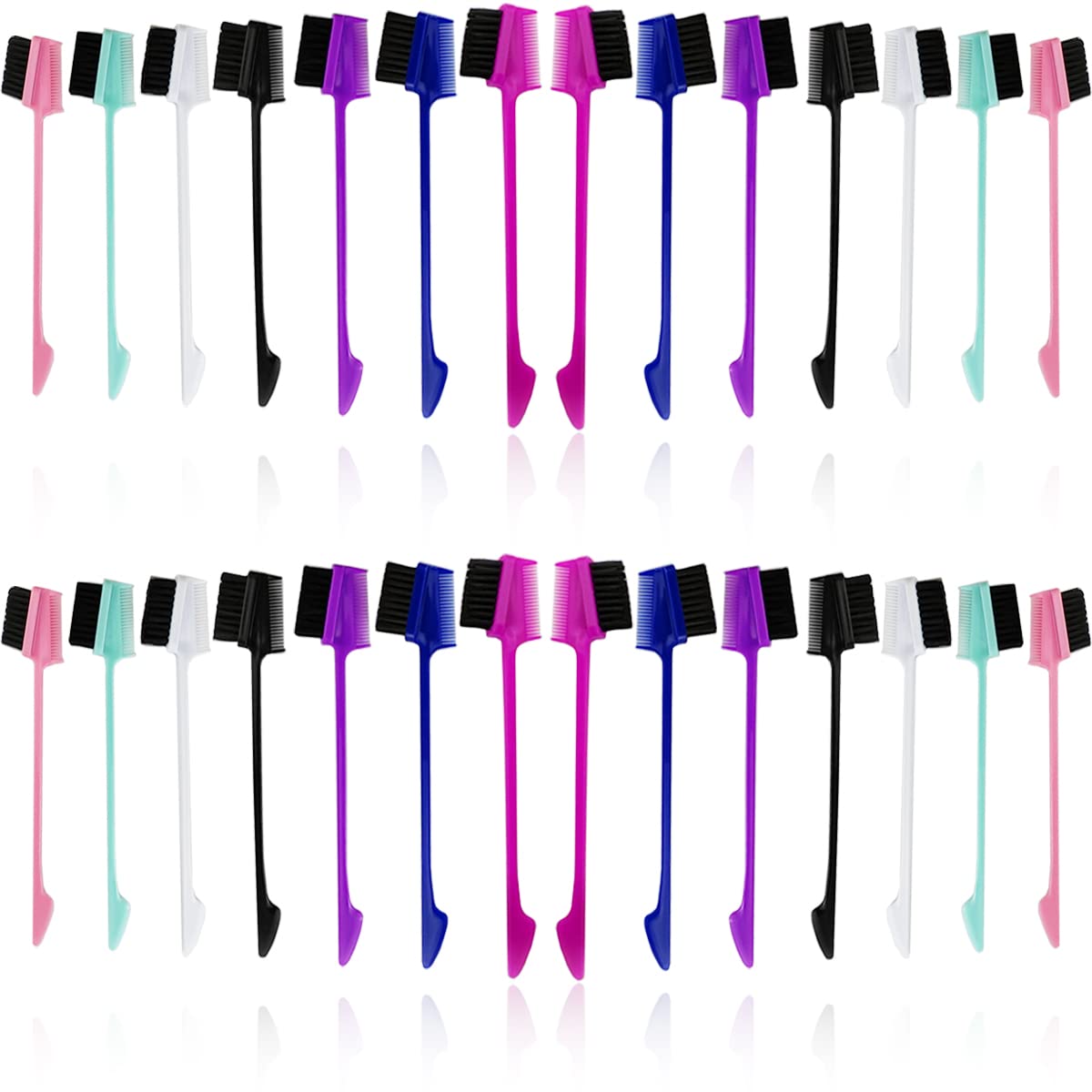 NSBELL 3 in 1 hair edge brush close-up showing color variety for edge smoothing.