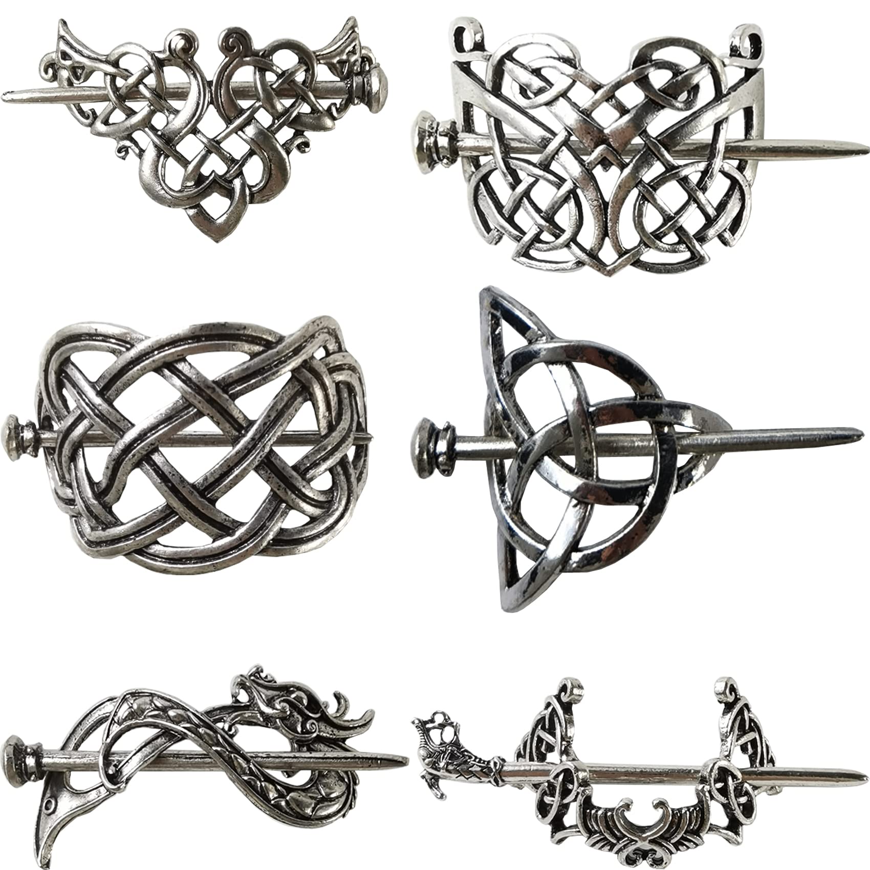NSBELL 6pcs vintage Celtic hair clips in silver for secure everyday styling