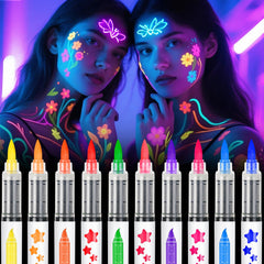 nsxsu glow face paint markers in a 10-color palette for UV glow shimmer.