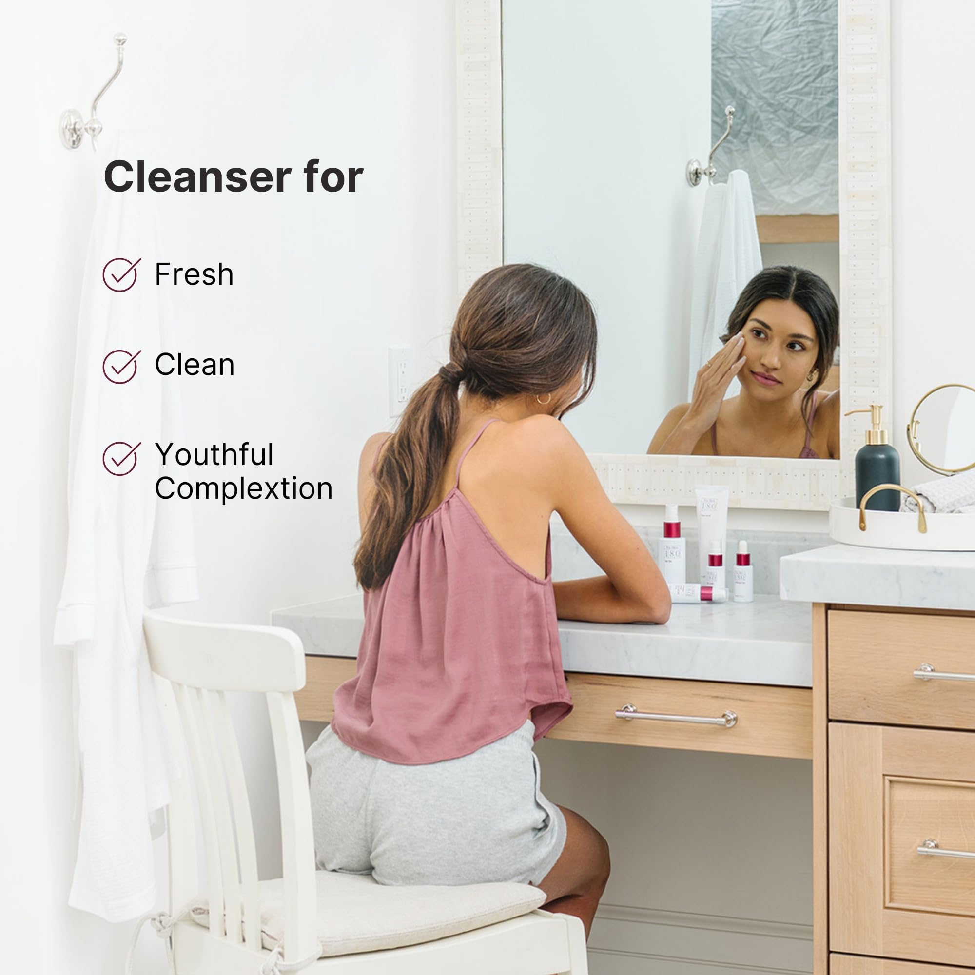 Nu Skin 180° Face Wash dispenser close-up emphasizes easy application