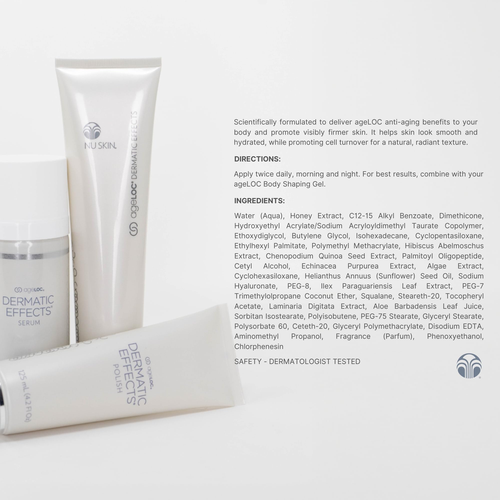 Nu Skin ageLOC Dermatic Effects texture-swirl reveals rich, smooth cream for enhanced skin feel.