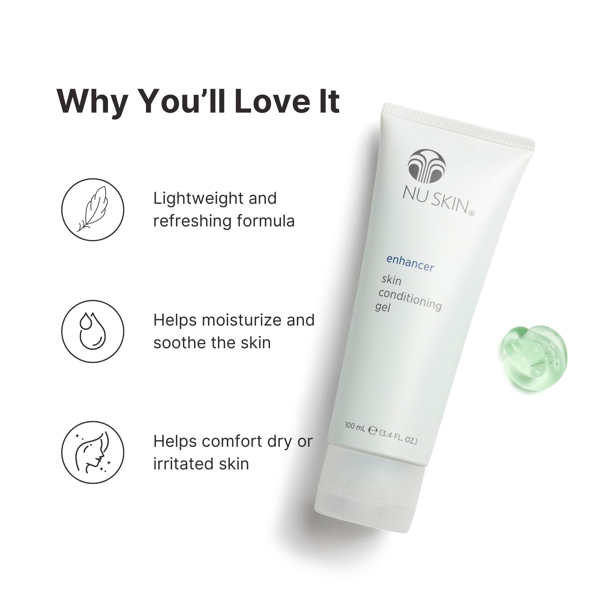 Nu Skin Enhancer Gel dispense pump close-up for easy application.
