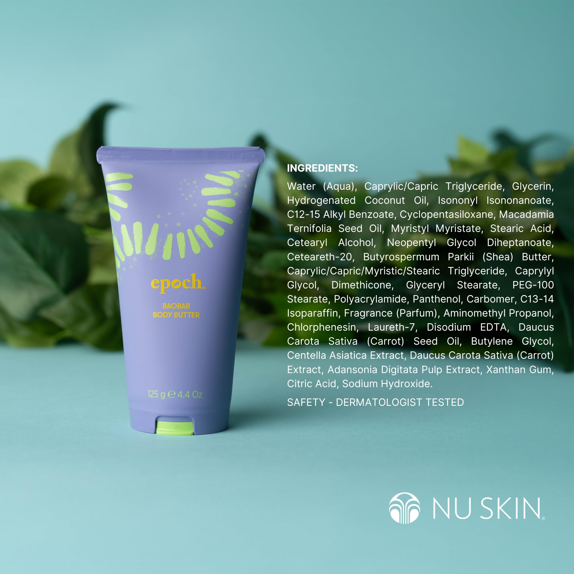 Nu Skin Epoch Baobab Body Butter packaging view highlights premium nourishing formula.