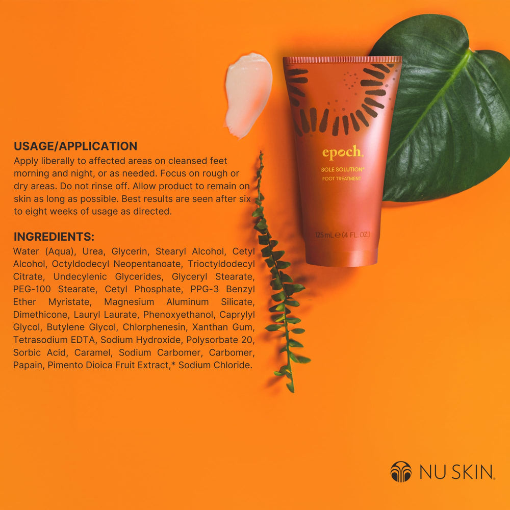 Nu Skin Epoch Sole Solution cream texture close-up shows rich, non-greasy finish