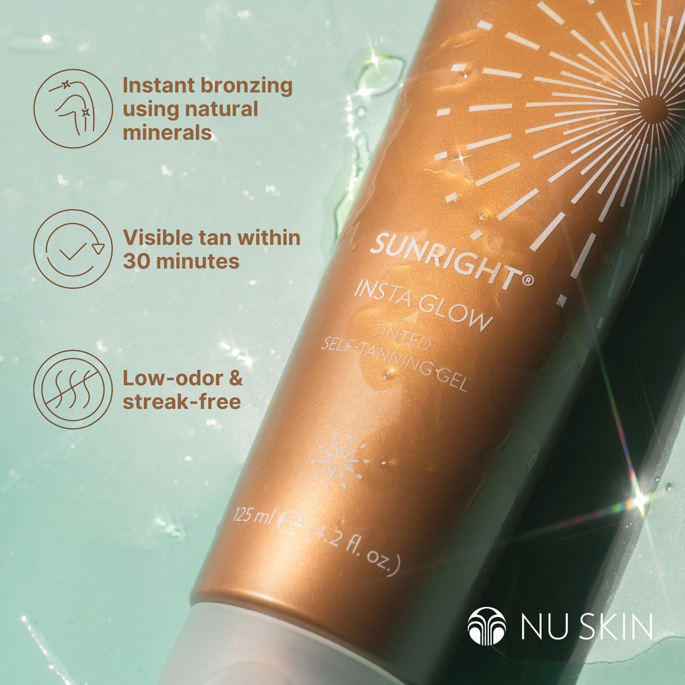Nu Skin Sunright Insta Glow Self Tanner Gel low-odor formula for daily use.