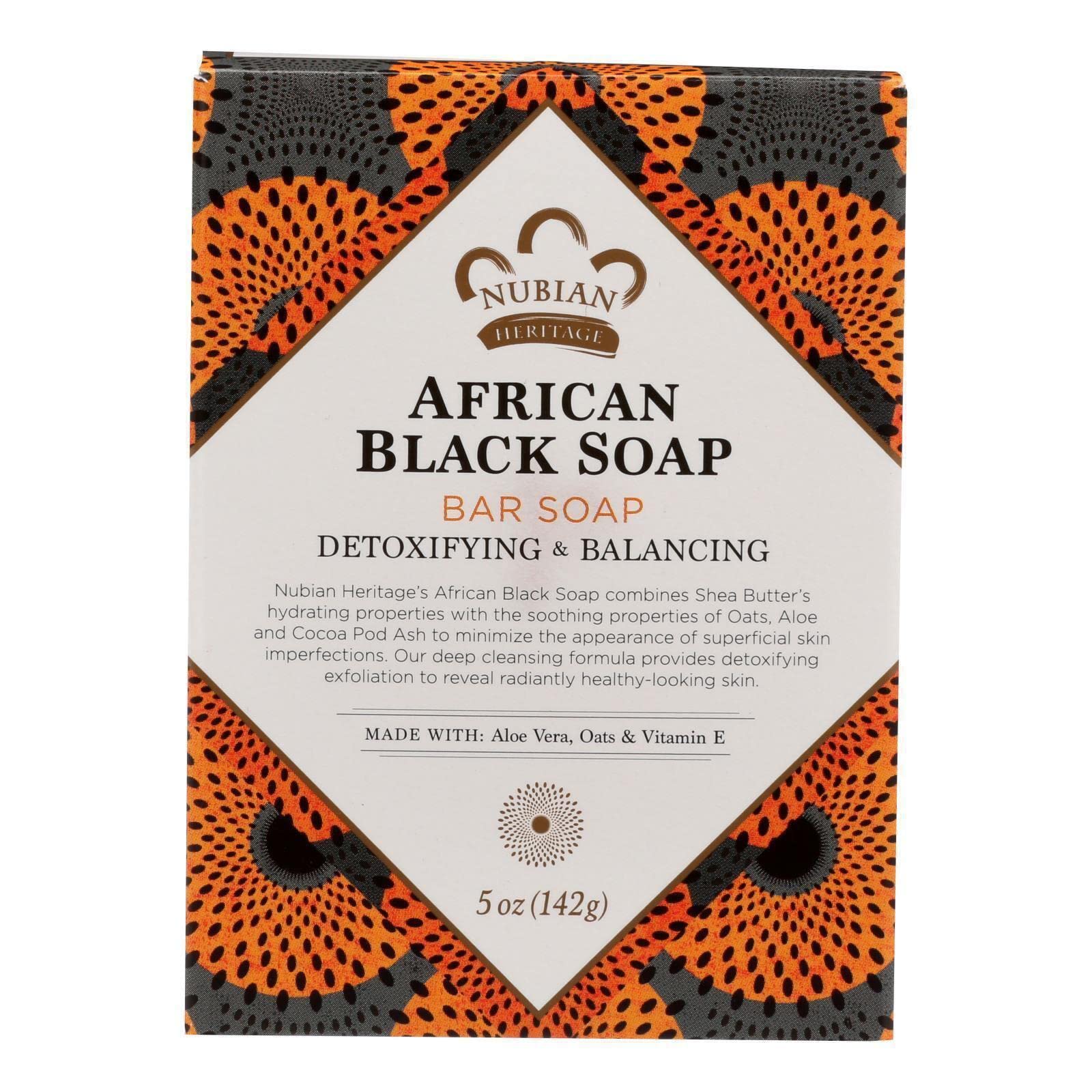 Nubian Heritage African Black Soap Bar Pack of 5 ready for everyday cleansing and gentle exfoliation