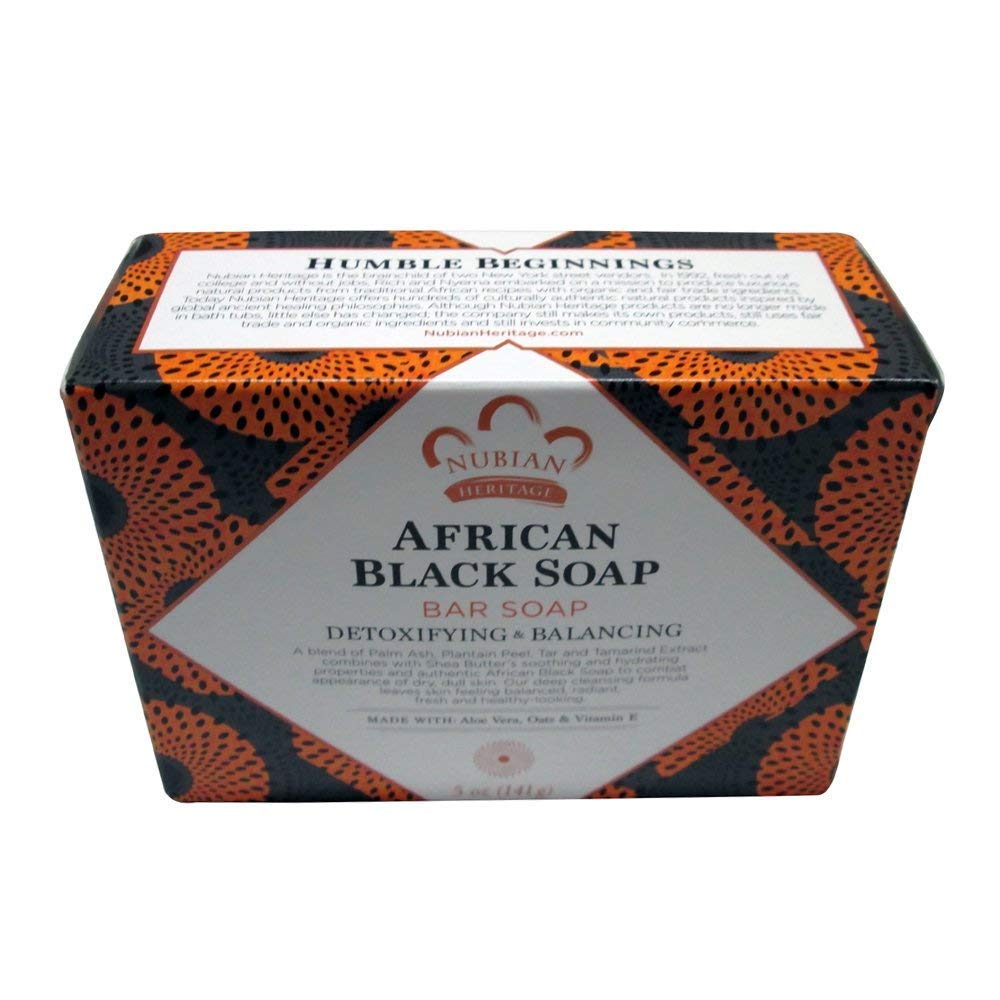 Nubian Heritage African Black Soap bar for balanced skin and clearer tone.