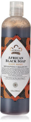 Nubian Heritage African Black Soap Body Wash bottle highlights organic cleanse for balanced skin.