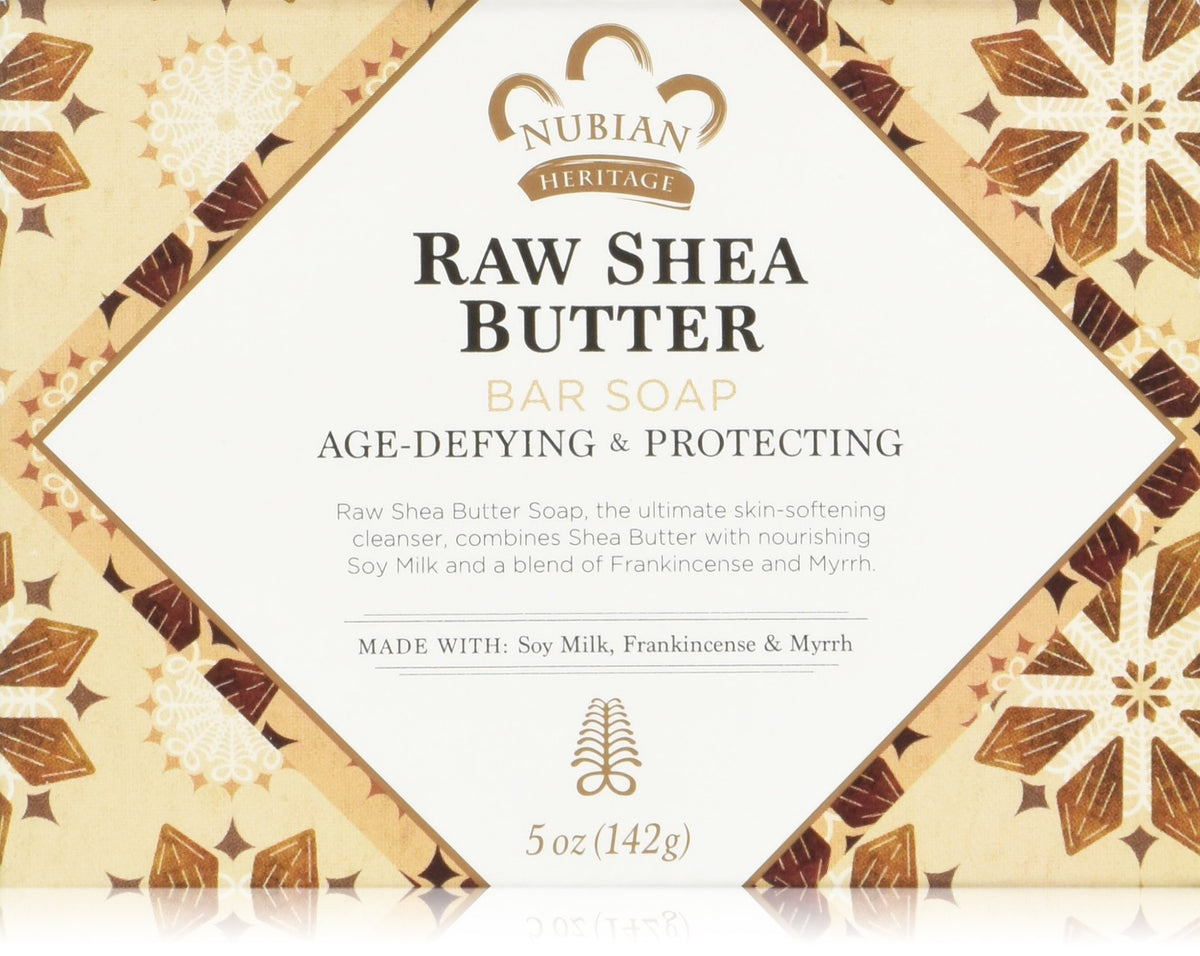 Nubian Heritage bar soap closeup with raw shea and myrrh for everyday cleansing