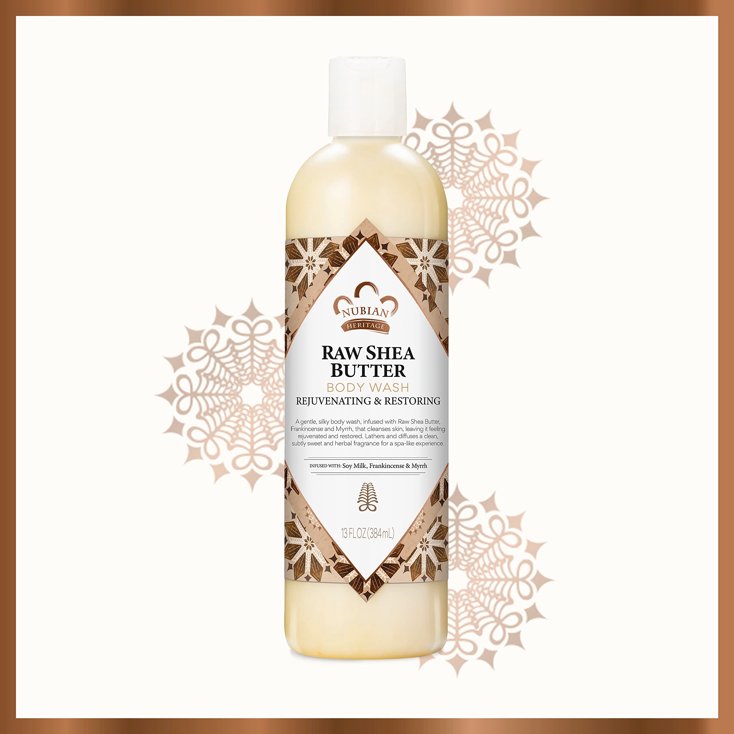Nubian Heritage Soy Milk and Vitamin E infusion seen on bottle design